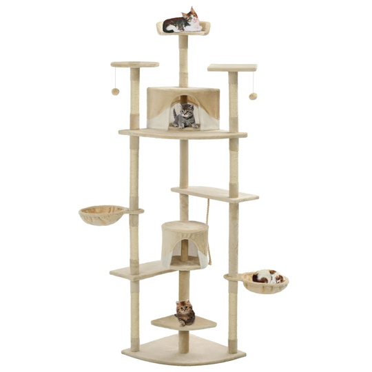 vidaXL Kissan kiipeilypuu sisal-pylväillä 203 cm beige ja valkoinen