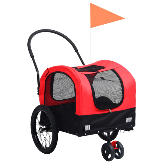 vidaXL 2-in-1 lemmikkikärry pyörään/juoksurattaat punainen ja musta