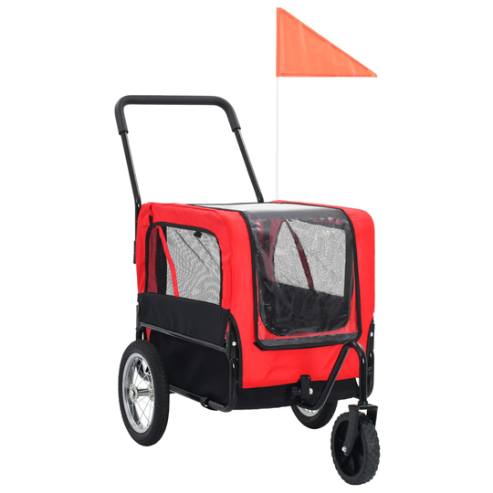 vidaXL 2-in-1 lemmikkikärry pyörään/juoksurattaat punainen ja musta