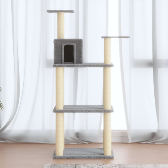 vidaXL Kissan kiipeilypuu sisal- raapimispylväillä vaaleanharmaa 119cm