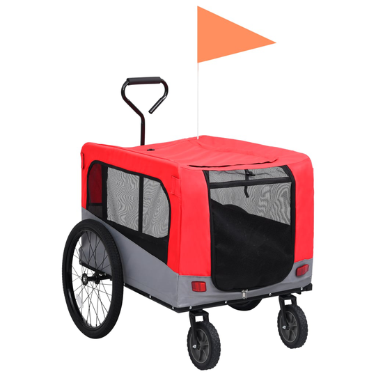 vidaXL 2-in-1 lemmikkikärry pyörään/juoksurattaat punainen ja harmaa