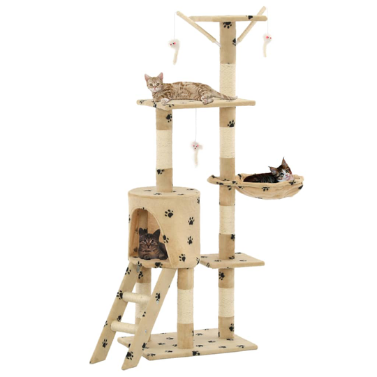 vidaXL Kissan raapimispuu sisal-pylväillä 138 cm tassunjäljet beige