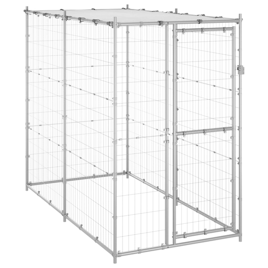 vidaXL Koiran ulkohäkki katolla galvanoitu teräs 110x220x180 cm
