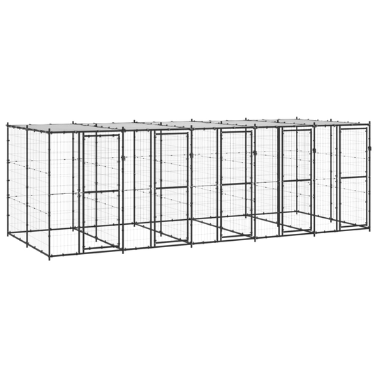 vidaXL Koiran ulkohäkki katolla teräs 12,1 m²