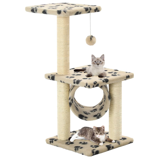 vidaXL Kissan raapimispuu sisal-pylväillä 65 cm tassunjäljet beige