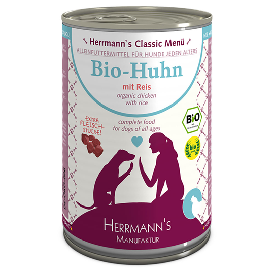 Herrmanns Menu Classic -säästöpakkaus 24 x 400 g - luomukana & luomuriisi
