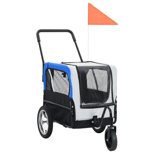 vidaXL 2-in-1 lemmikinkuljetuskärry/juoksurattaat harmaa ja sininen