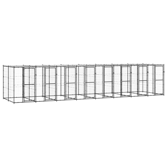 vidaXL Koiran ulkohäkki katolla teräs 19,36 m²