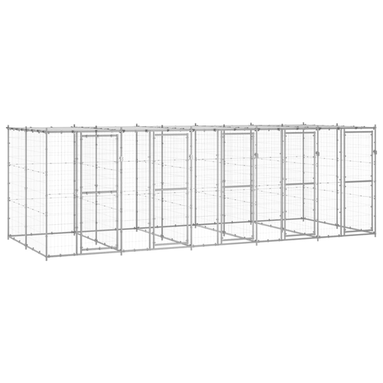vidaXL Koiran ulkohäkki katolla galvanoitu teräs 12,1 m²