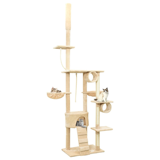 vidaXL Kattoon asti yltävä kissan kiipeilypuu beige 220-240 cm