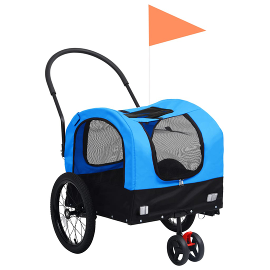 vidaXL 2-in-1 lemmikkikärry pyörään/juoksurattaat sininen ja musta