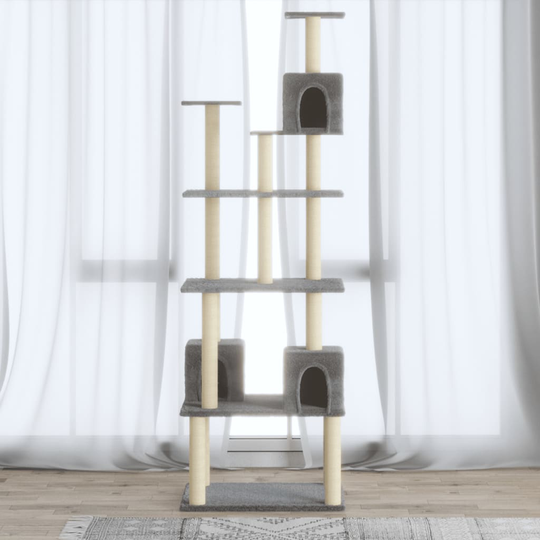 vidaXL Kissan kiipeilypuu sisal- raapimispylväillä vaaleanharmaa 188cm