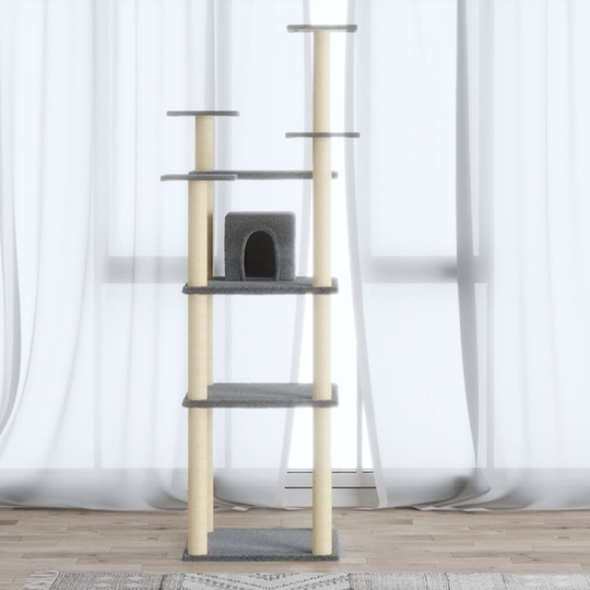 vidaXL Kissan kiipeilypuu sisal- raapimispylväillä vaaleanharmaa 171cm