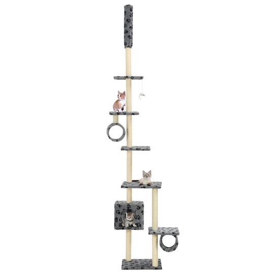 vidaXL Kissan kiipeilypuu sisal-pylväillä 260cm tassunjäljet harmaa
