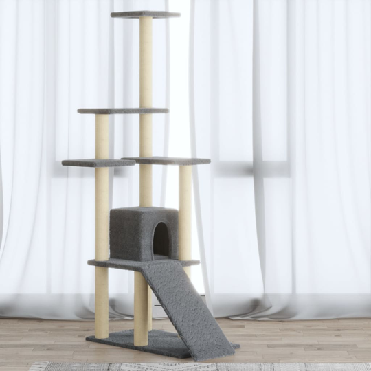 vidaXL Kissan kiipeilypuu sisal- raapimispylväillä vaaleanharmaa 155cm