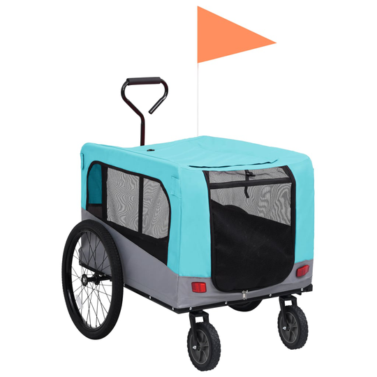 vidaXL 2-in-1 lemmikkikärry pyörään/juoksurattaat sininen ja harmaa