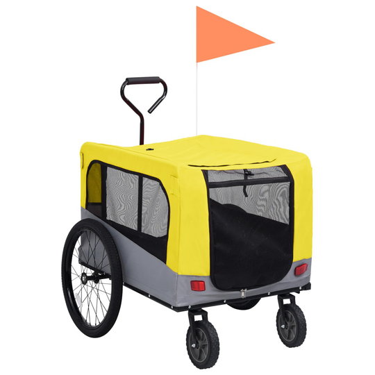vidaXL 2-in-1 lemmikkikärry pyörään/juoksurattaat keltainen ja harmaa