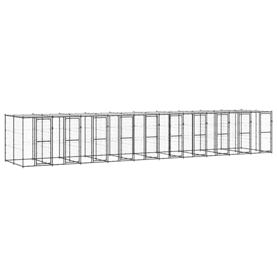 vidaXL Koiran ulkohäkki katolla teräs 24,2 m²